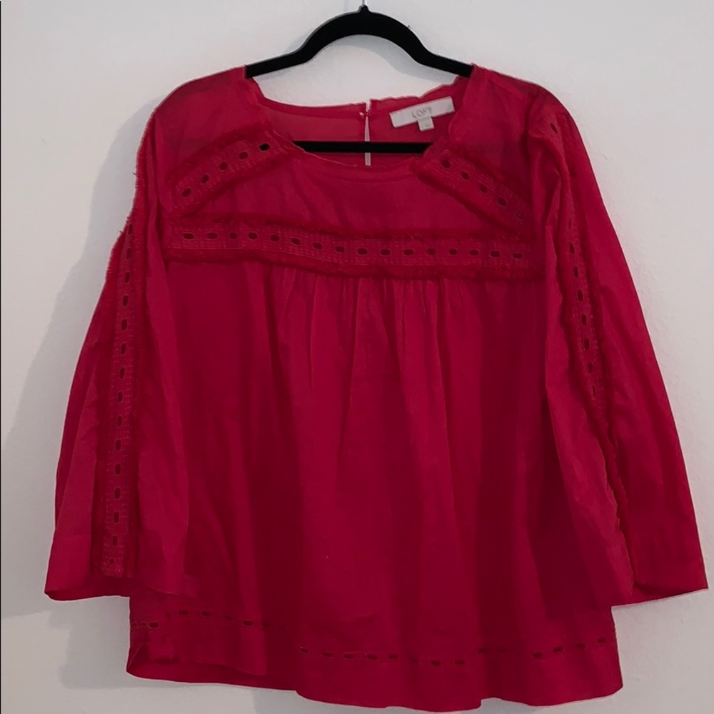 Red Peasant Blouse with Long Sleeves